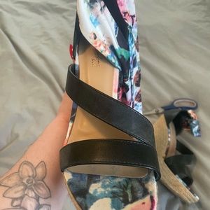 Navy and Floral Wedge